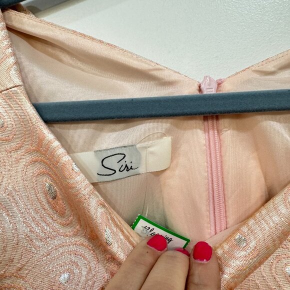 Siri Short Sleeve Lined Back Slit Dress Peach Metallic Silver - Picture 5 of 8